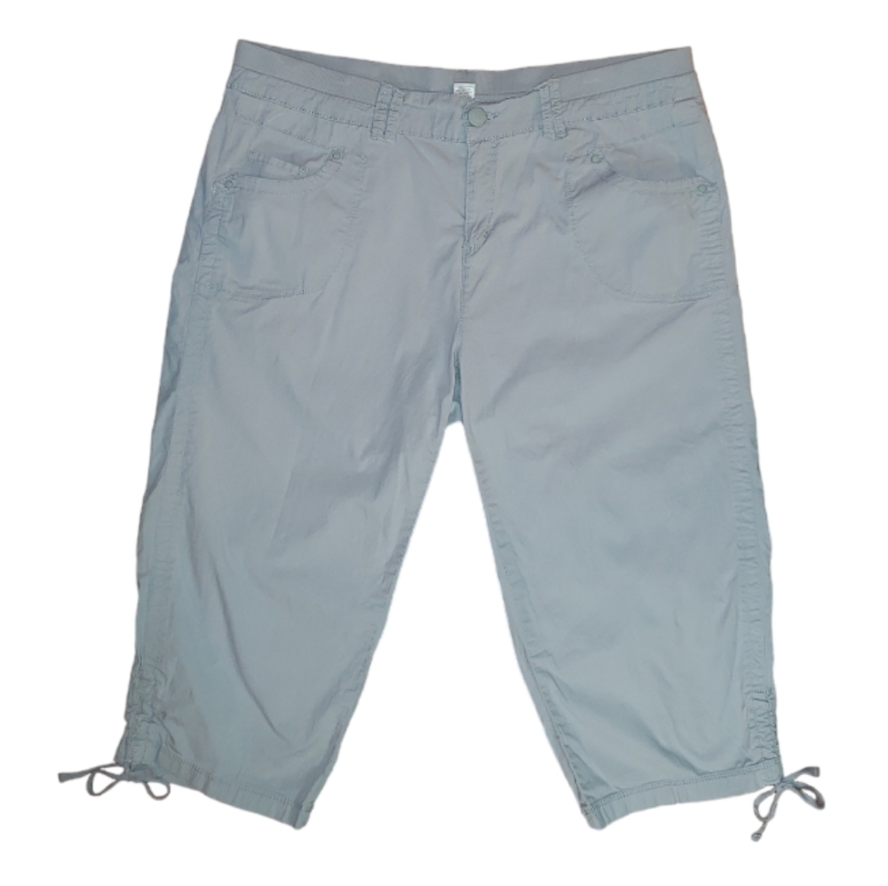 Avenue High Waist Elastic Waistband Drawstring Cinch Legs Gray Cropped Capris 16 - Picture 3 of 16